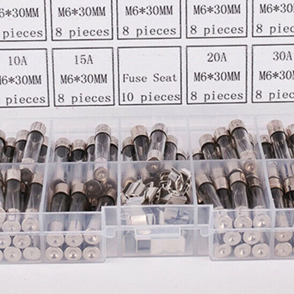72Pcs 6x30mm Quick Fast Blow Glass Tube Fuse Assorted Kit 0.5A-30A 250V With Holders For Electrical Circuit Protection