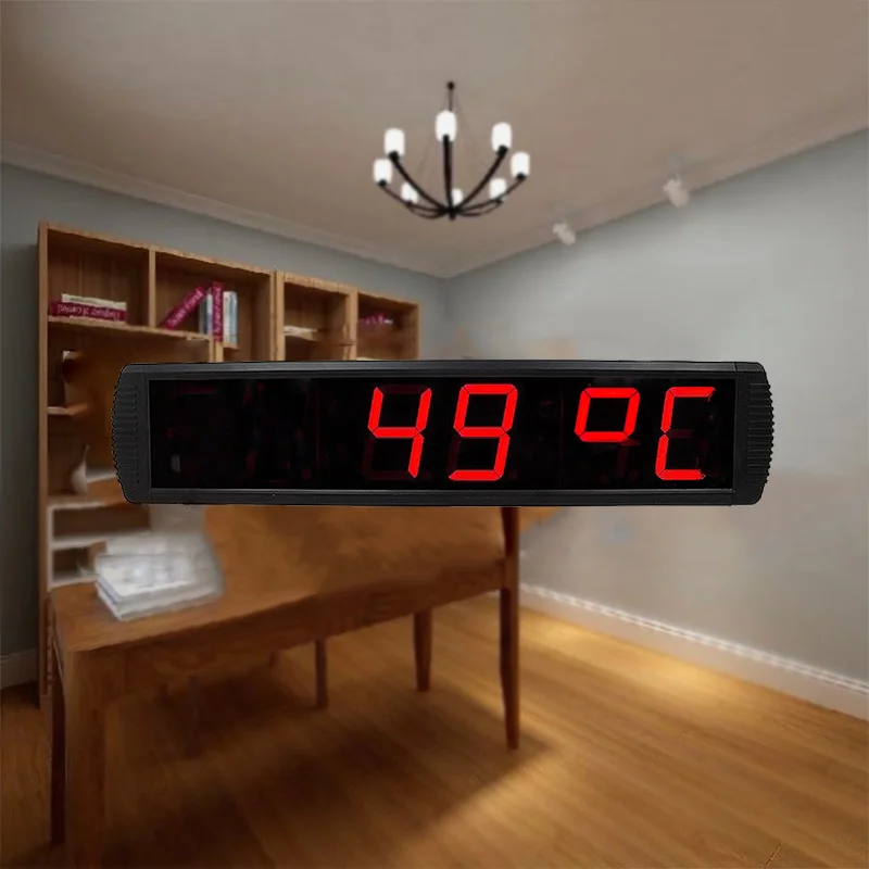 Indoor Aluminum Alloy LED Wall Clock, Digital Clock, Temperature with Remote Control, New Design, 4 in, 6 Digits