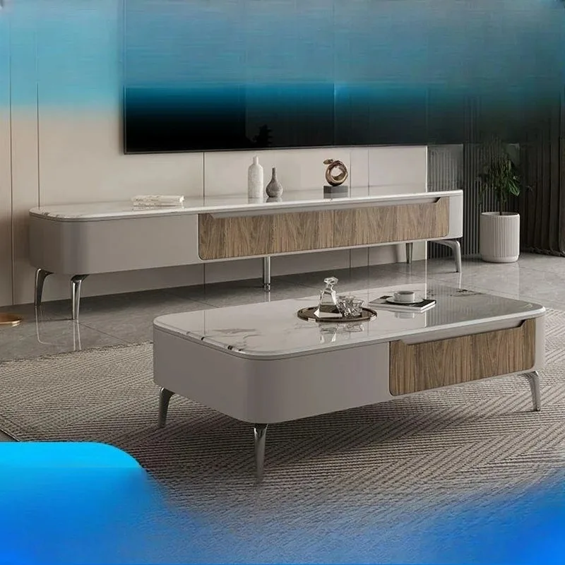 TV cabinet combination, modern small home layout, minimalist, high-end, light luxury rectangular storage coffee table