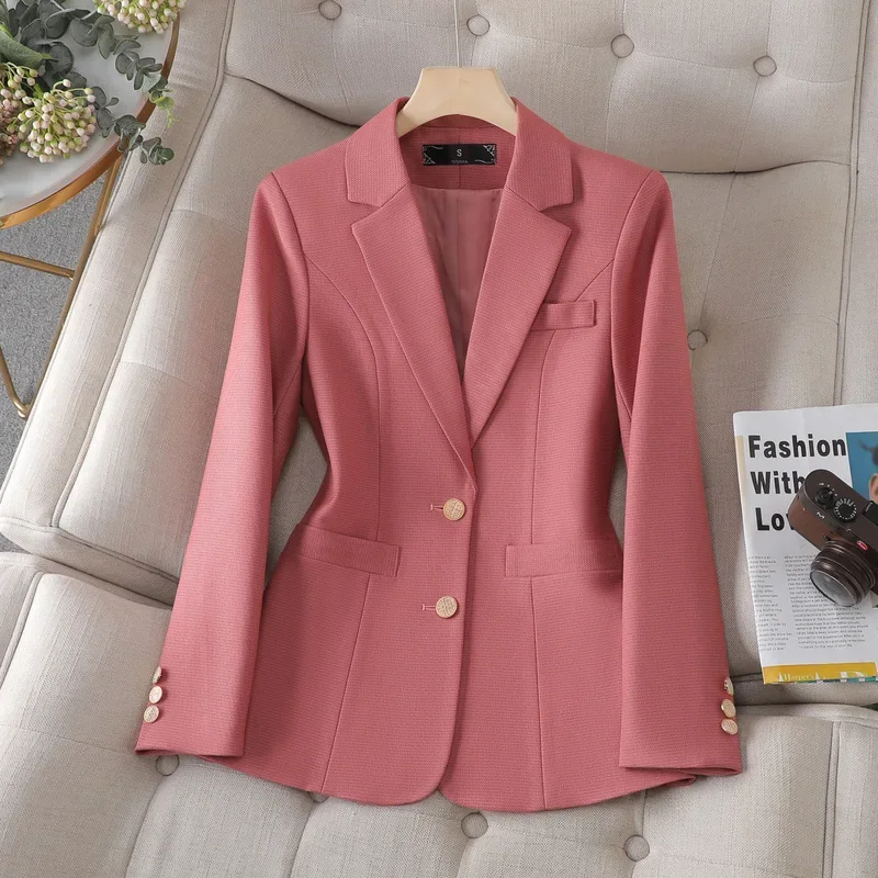 Women's Suit Jacket Autumn and Winter Cotton Pink Office Elegant and Fashionable Single Coats