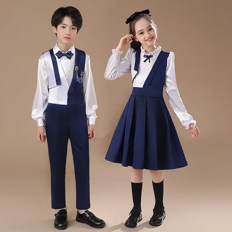 Roupa de performance musical infantil, vestido estilo inglês para recitação de meninos e meninas de escolas primárias e secundárias