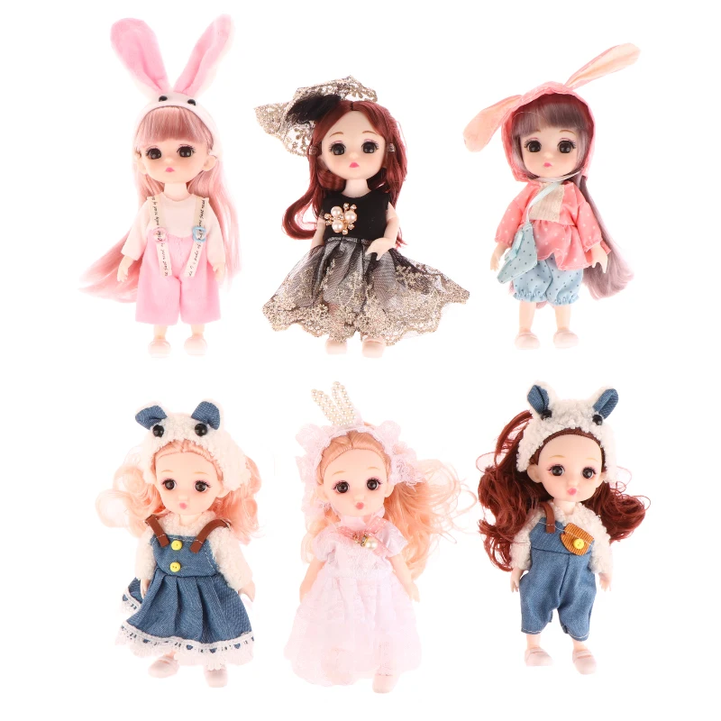 16cm Mini Princess Doll Movable Joint Doll 3D Big Eyes Beautiful DIY Doll With Clothes Dress Up 1/6 Fashion Lolita Doll For Girl