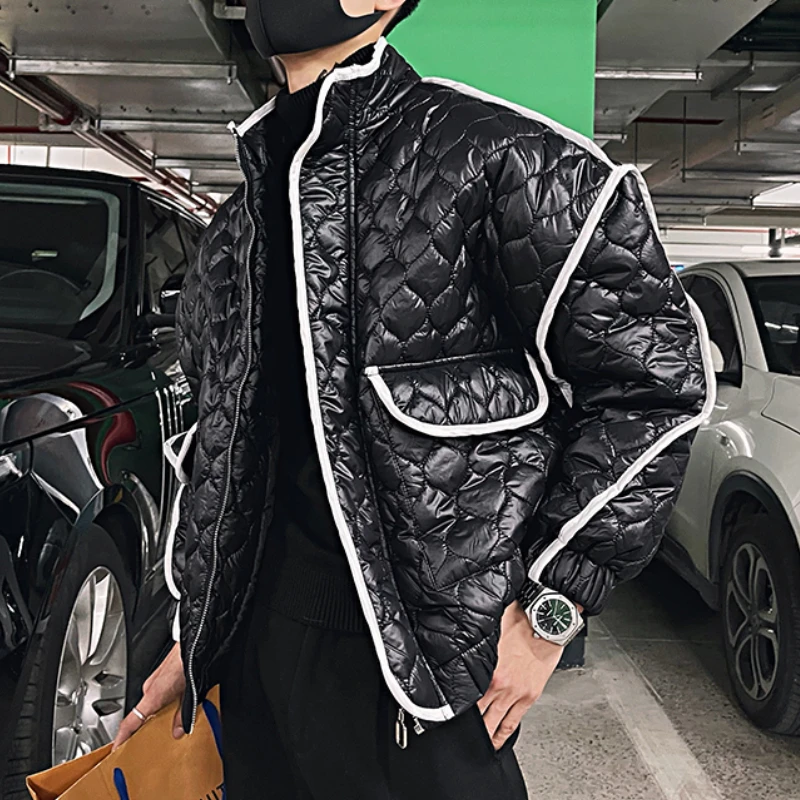 Koreanische Winter jacke Männer Plaid Stehkragen verdicken warm halten Puffer Parkas lässig Business HipHop Mantel Männer Kleidung