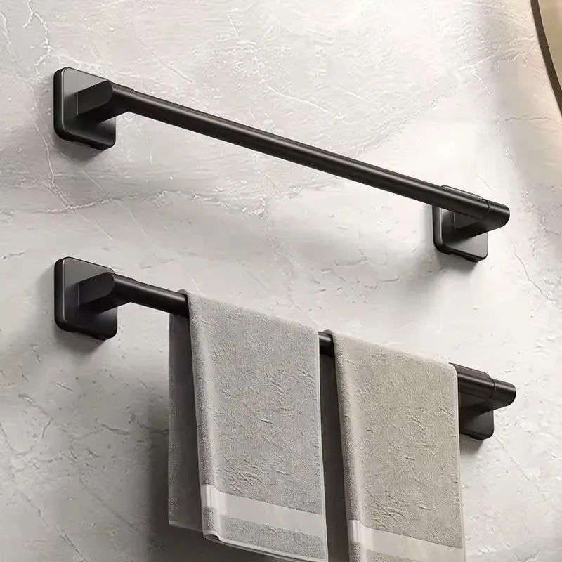 Toallero de baño autoadhesivo sin perforación, armario de cocina, estante para paños de cocina, barra para colgar toallas de mano de aluminio negro