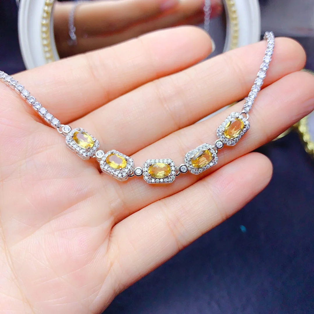 

Natural Topaz Bracelet, 925 Silver Certified, 4x6mm Yellow Gemstone, Girl's Holiday Gift, Free product shipping