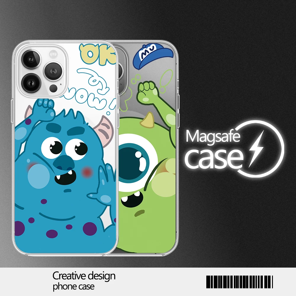 MINISO Disney Monsters Inc Phone Case for iPhone 12 11 13 14 15 16 Max Pro Plus Magsafe Magnetic Wireless Cover