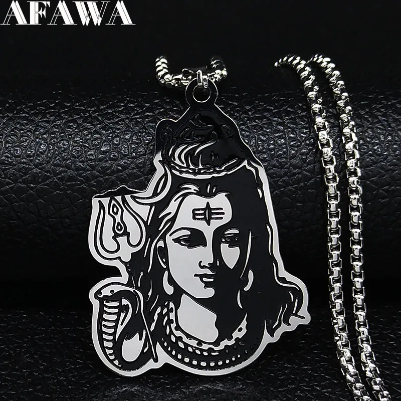 Black Enamel Stainless Steel Shiva Parvati Ganesha Indian Art Hindu God Figure Religious Necklaces Pendants Jewelry N3224S02