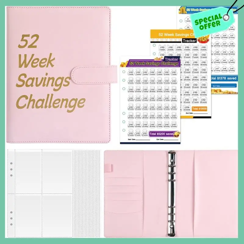 A95Q-52 Папка-переплет для экономии денег на неделю с денежными конвертами для экономии, Папка для экономии бюджета А5 Книга-розовая прочная