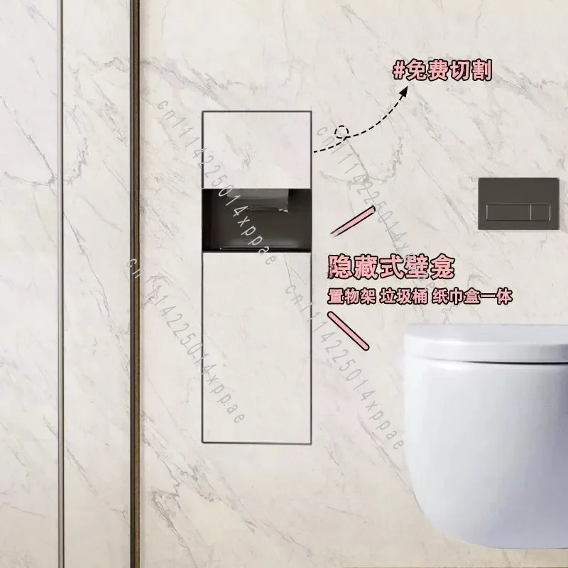 For Toilet Side Embedded Wall Cabinet, Hidden Stainless Steel Niche With Trash Can And Tissue Box