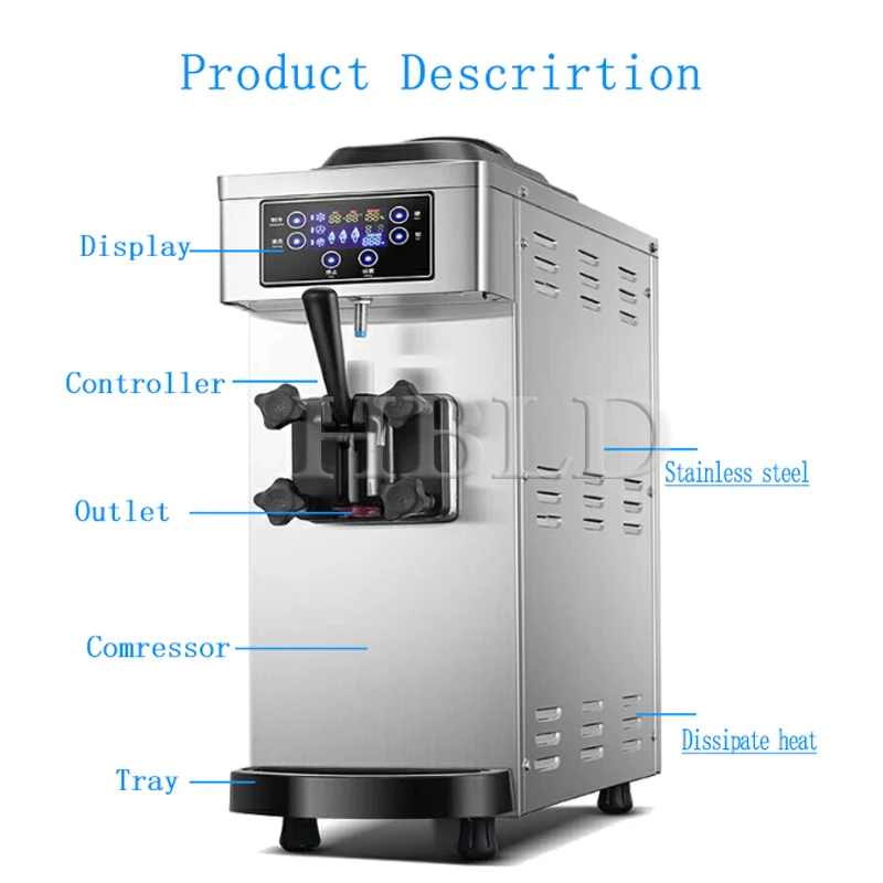 Machine à crème glacée molle entièrement automatique avec compresseur intégré et bouton tactile, distributeur automatique de cônes sucrés