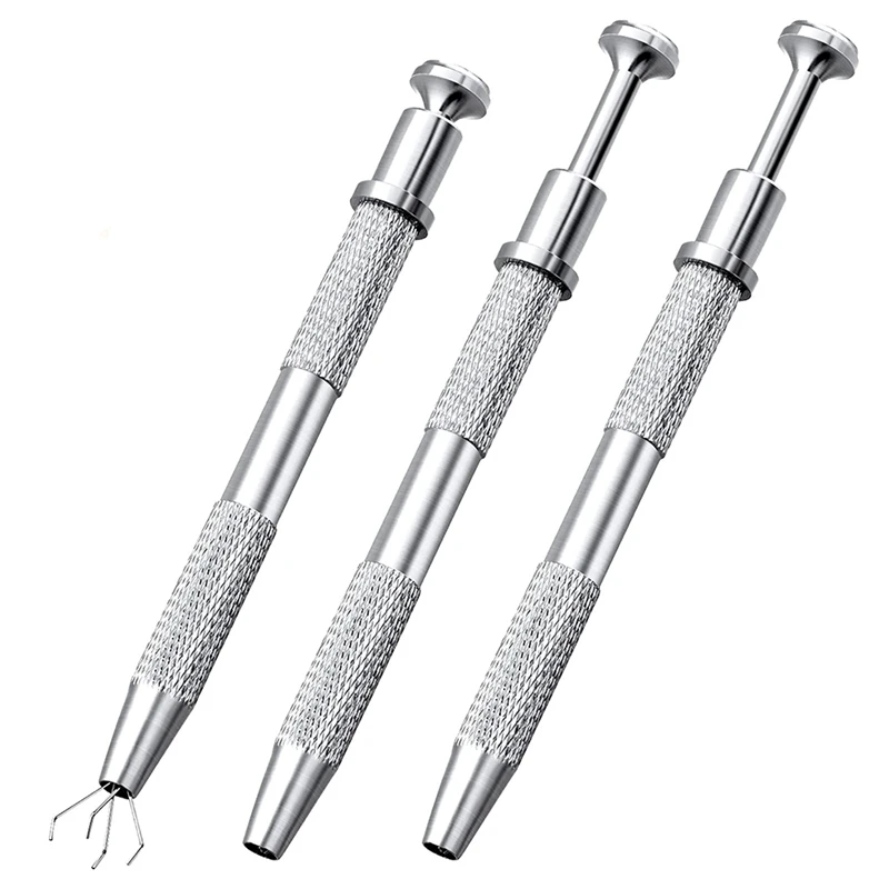 Strumento di raccolta a 4 artigli in acciaio inossidabile da 3 pezzi, pinza a 4 punte per chip IC, componenti elettronici, argento