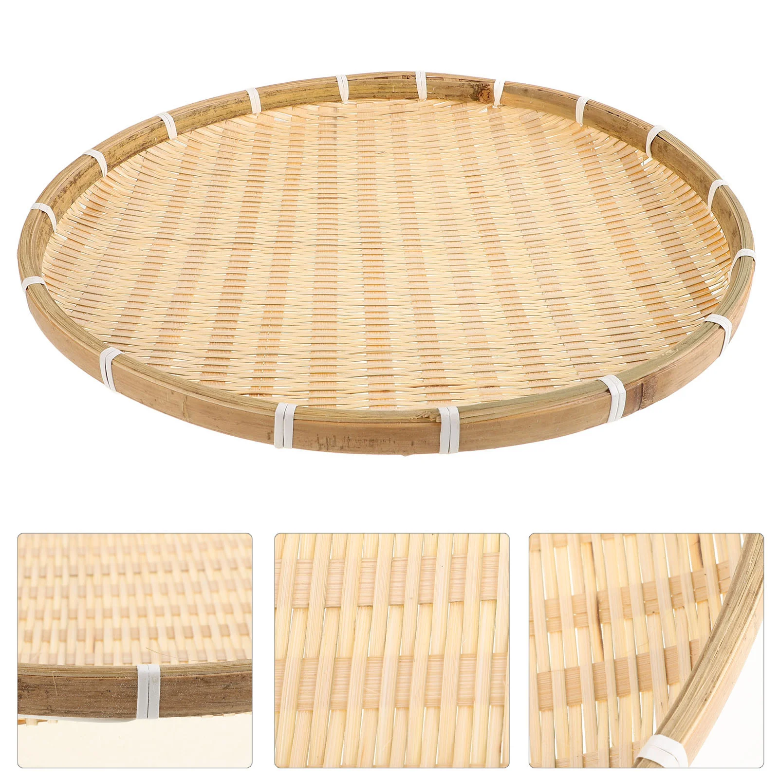 Drying Dustpan Bamboo Woven Tray Dessert Plate Basket for Eating Food Snack Storage Container Round Trays No Hole Fruit