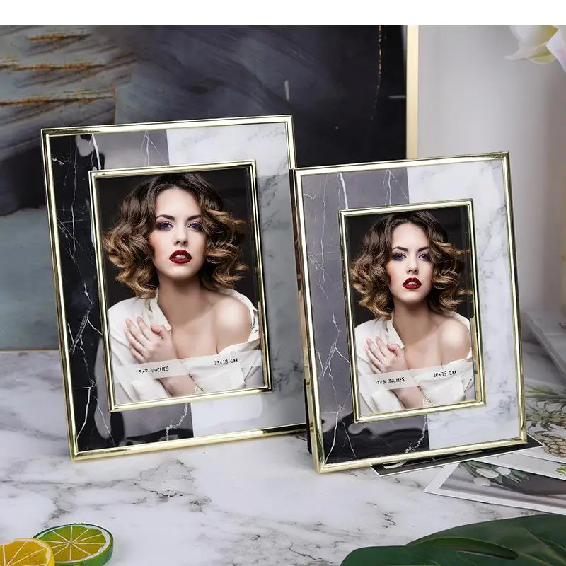 

Marble Texture Metal Photo Frames Modern Design Picture Frame Bedside Table Wedding Anniversary Desk Decoration