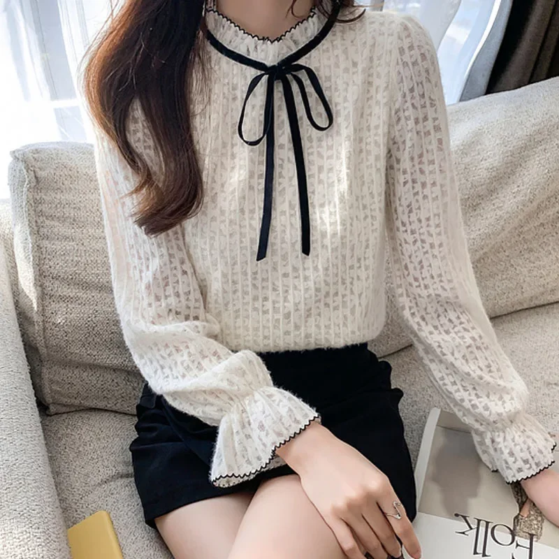 New Long Sleeve Ruffled Women Blouse Lace-up Lace Blouse Shirt Women Tops Blouses Shirts Blusas Para Mujer Camisas Blusas M779