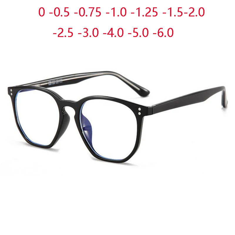 Polygon TR90 Anti Blue Light Myopia Spectacles Retro Rice Nail Frame Protective Eye Prescription Eyeglasses 0 -0.5 -0.75 To -6