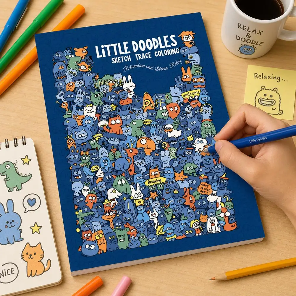 Doodle Book Adult Coloring & Tracing Book, Improve Creativity Stress Relief Funny Little Doodles Tracing Sketch Coloring Book