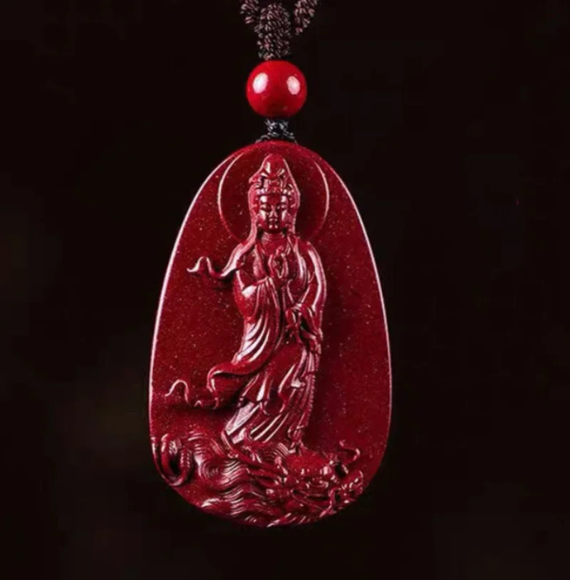 

Fashion Cinnabar Jade Guanyin Pendant Necklace Jewellery Chinese Healing Women Man Luck Gift Sweater Chain