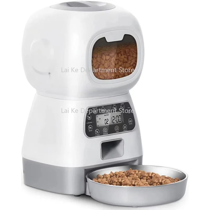 

Intelligent Pet Feeder Battery-powered Standby Mode Anti-Block Rotation Stainless Steel Bowl Leak Proof Durable Grain Discharge