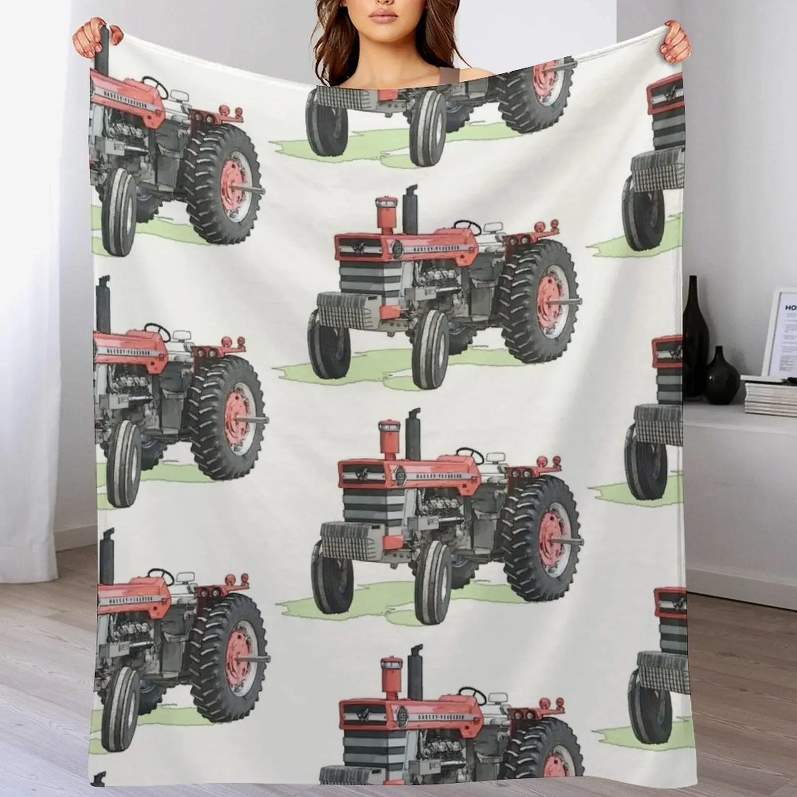 

Massey Ferguson 1150 tractor pencil drawing Throw Blanket Large Summer Blankets