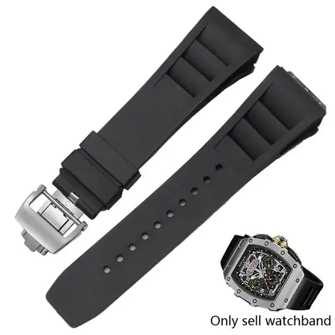 Richard Mille Rm011 볼록 인터페이스 용 고무 실리콘 시계 밴드 원래 접이식 버클 시계 스트랩 팔찌 교체 25mm * 20mm Richard Mille Rm011 볼록 인터페이스 용 고무 실리콘 시계 밴드 원래 접이식 버클 시계 스트랩 팔찌 교체 25mm * 20mm