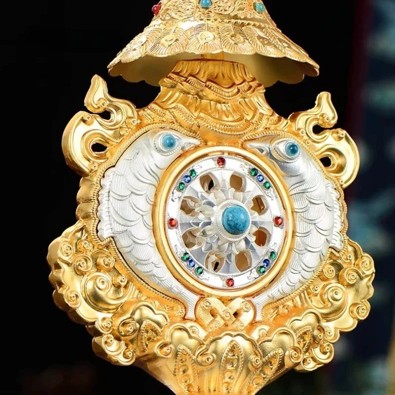 Gilded Auspicious Ornaments Tibetan Inlaid Bead Decoration Buddhist Hall Offering Ornaments Buddhist Supplies Religious Decor - view 5