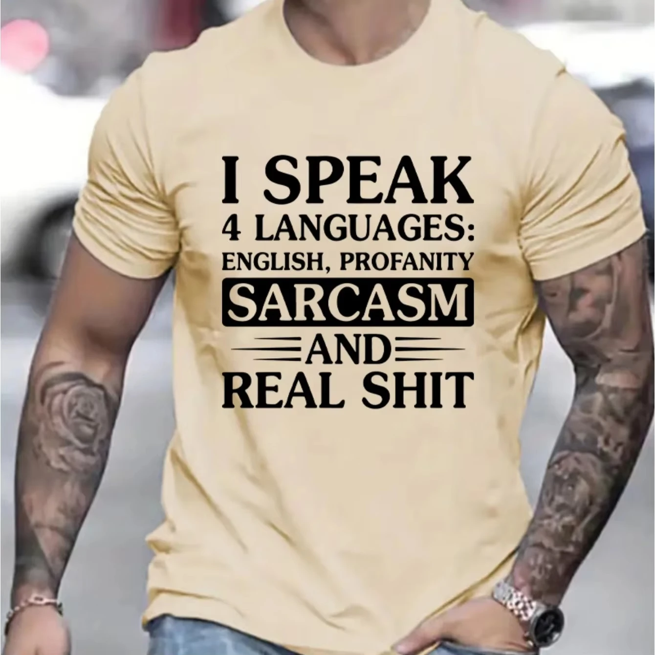 Men's Summer Cotton Fashion Sports and Leisure Loose I Speak Sarcasm Graphic Printed Round Neck Short Sleeve T-shirt Top