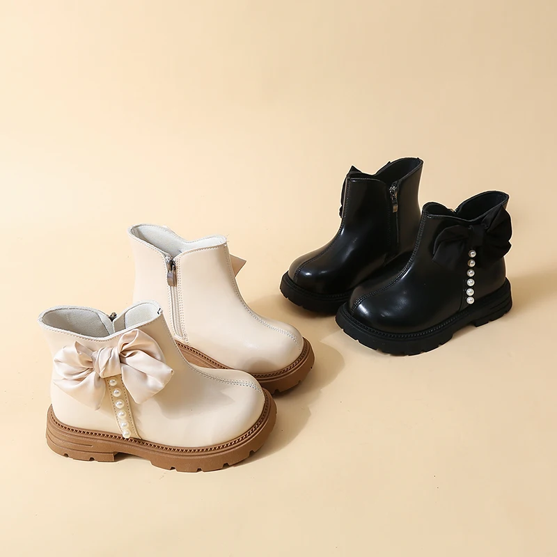 2026 Toddler Girls Spliced Fabric Ankle Boots Side Zipper Buckle Decor Non‑Slip Thick Sole Short Boots For Autumn Daily Wear