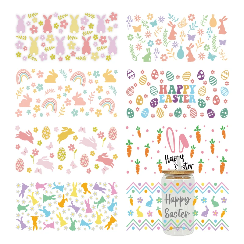 3D UV DTF Easter Eggs Bunny Printed Transfers Stickers 16oz Cup Wraps For DIY Glass Ceramic Metal Leather Etc. D28638