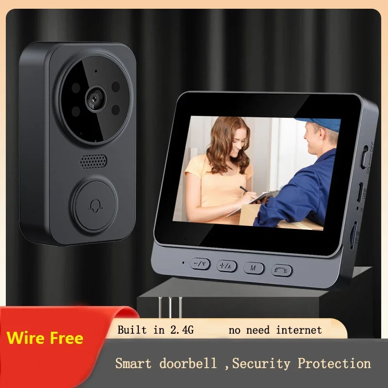 CPT Easy Plug-and-Play Selfie 4.3inch Display Smart Visual Doorbell 1-way Talk Home Security Battery Powered No App No Network