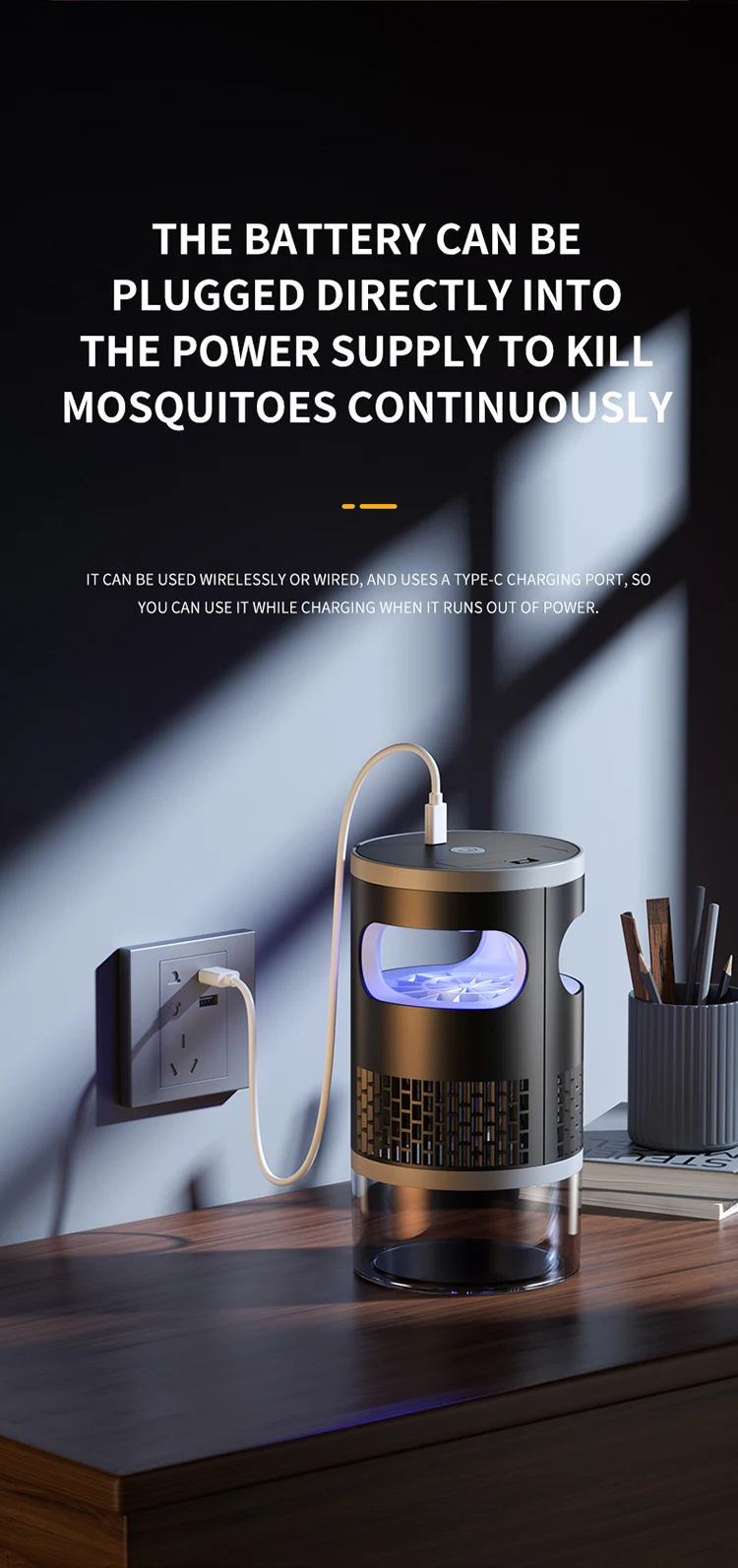 TINSOL Automatischer Mücken-Lichtinhalator Geräuschloser Mückenfänger Typ-C Wiederaufladbar für Outdoor-Camping und Heimgebrauch – Detail 7