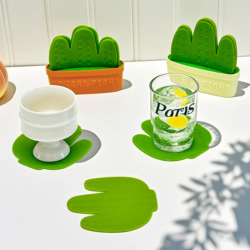 Cactus Coaster with Flowerpot Holder Creative Cactus Coaster Novelty Coaster Suitable for Kitchen Coffee Desktop Home Decoration