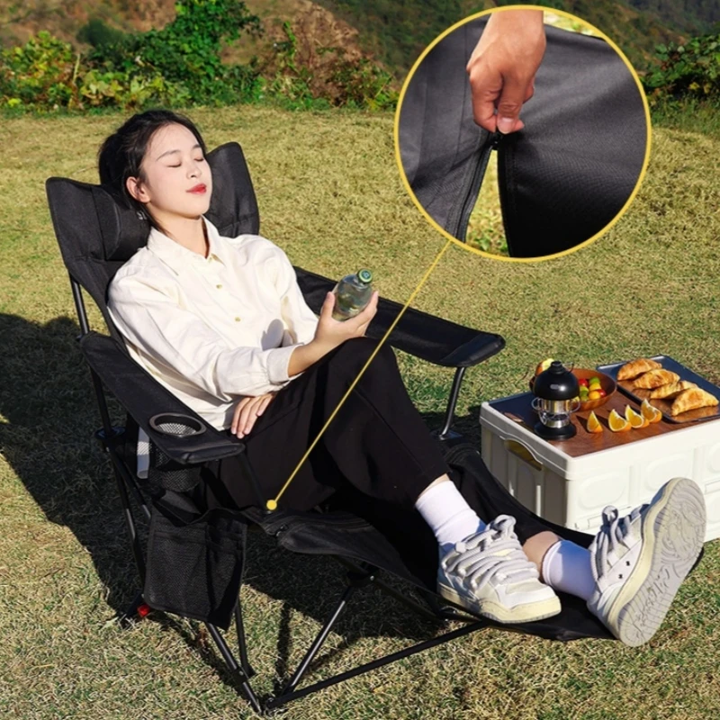 Outdoor Folding Chair Portable Fishing Chair With Footrest Camping Adjustable Recliner Chair New