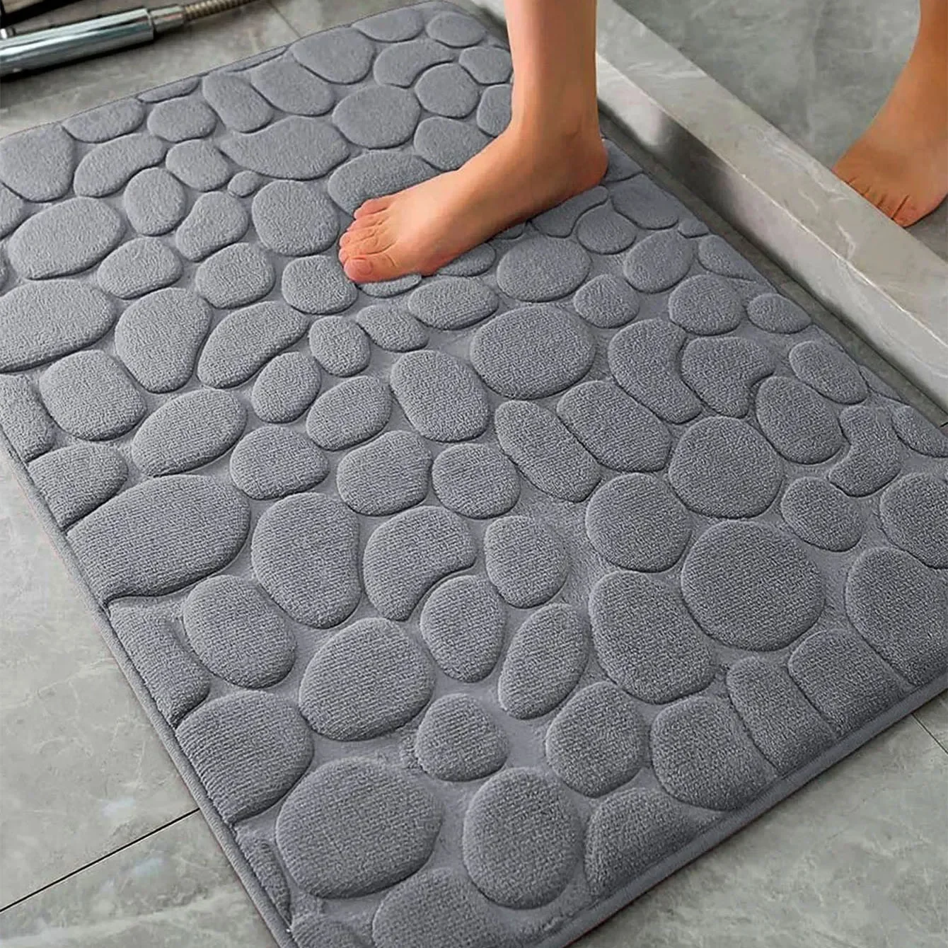 

Hot Non Slip Bathroom Mat Cobblestone Embossed Bath Mats Absorbent Doormat Carpet Door Floor Mats Machine Washable Quick Drying