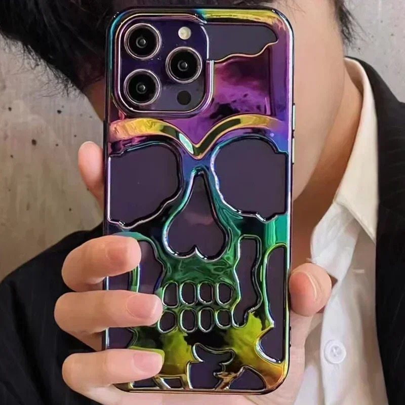 Luxury skeleton Skull Case for iPhone 11 12 13 14 15 Pro Max Phone Cases Shockproof Back cover Camera full Protect Hollow Funda