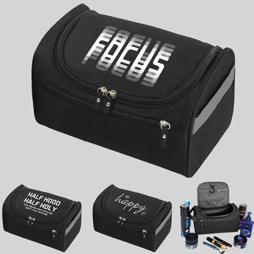 

Men Makeup Bag Functional Hanging Travel Toiletries Organizer Storage Pouch Make Up Case Text Pattern Beauty Cosmetic Bag