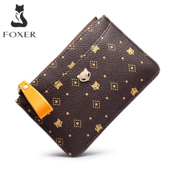 FOXER Brand Women PVC Mini Card Holder Wallet 2026 New Signature Lady Cute Fashion Coin Purse with Key Chain