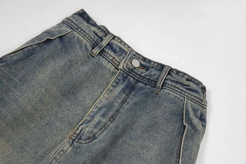 High Street Red Striped Jeans for Men Water Washed Distress Denim Jeans Women Baggy Wide Leg Pants Streetwear Y2k Clothes