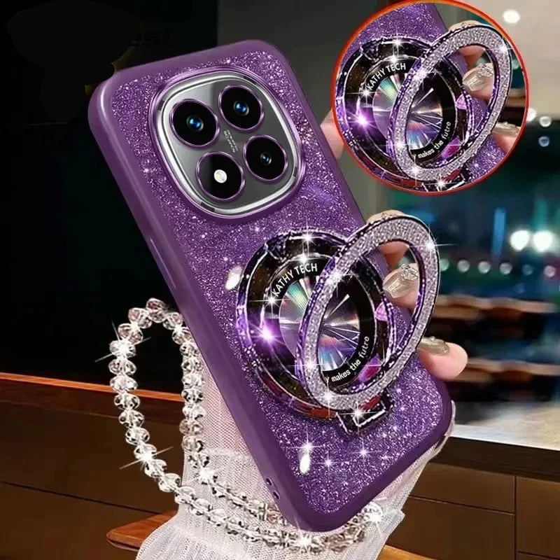 بريق كريستال سوار حامل هاتف مغناطيسي الحال بالنسبة Xiaomi Redmi 15 15C 14C 13C 13X نوت 14 برو 4G 5G POCO C85 قوس غطاء #2