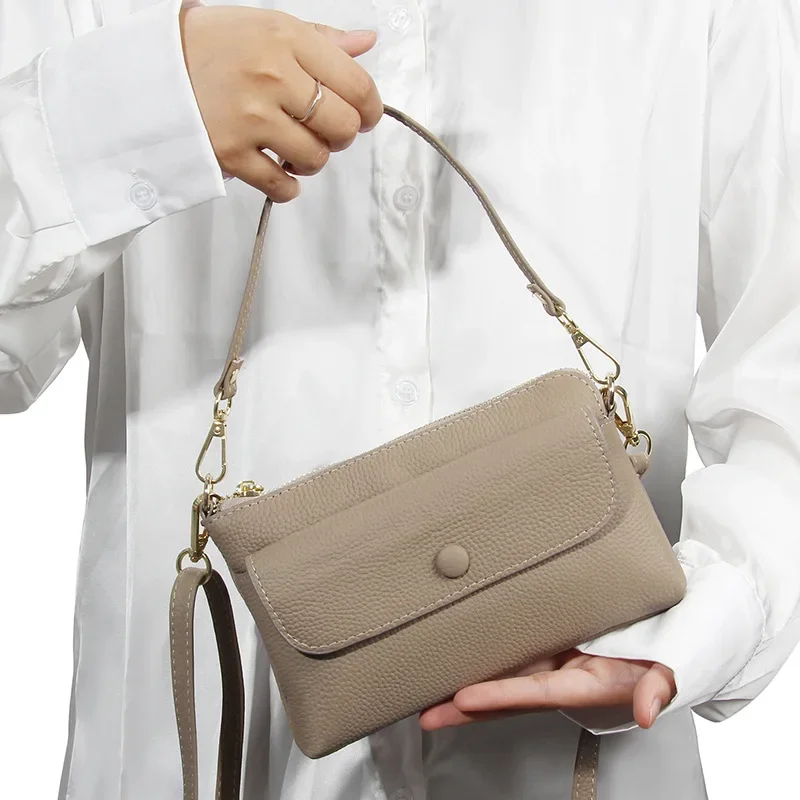 Brand Women Small Crossbody Bags Cellphone Pouch Wallet Genuine Leather Wristlet Clutch Handbags Purses with 2 Removeable Straps