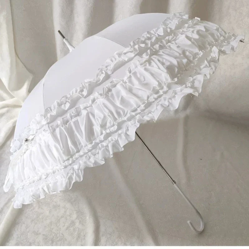 Princess Lace Lolita Umbrella, Japanese Style Rain & Sun Parasol for Girls, Ruffle Edge Cosplay Photography Prop for Studio