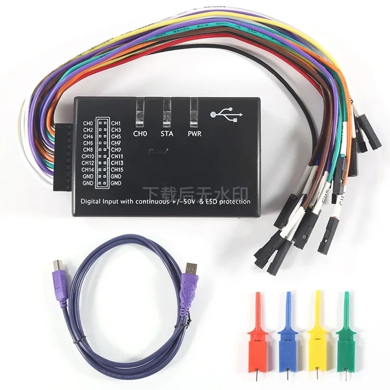16-Channel 100M USB Logic Analyzer with Plastic Housing DC Powered Compact Testing Module