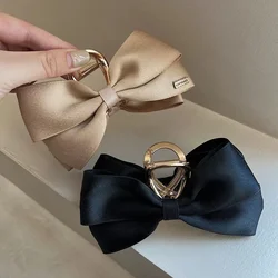 Luxury Korean Girl's Satin Bow Hair Claw Clips Women Clamps Gold Color Metal Crab Cross Hair Clips Daily Hair Accessories Gifts