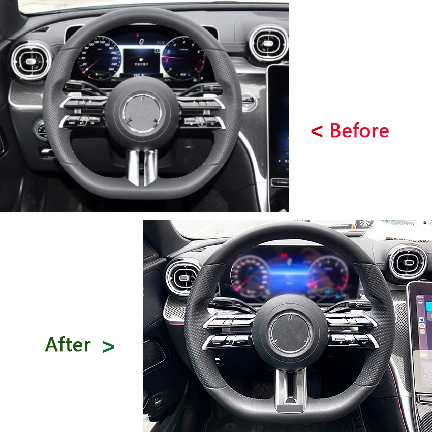 Car Steering Wheel Cover Trim Frame For Mercedes Benz C E S Class W206  W213 W223 AMG Style 2021-2022 Car Interior Accessories