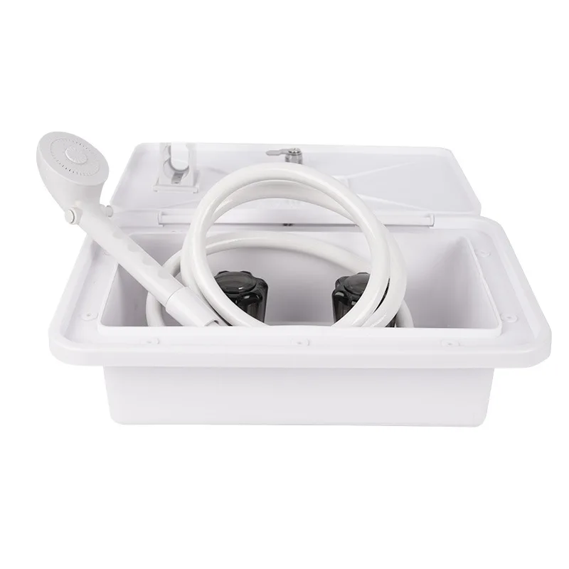RV External Shower Box with Hot/Cold Switch Shower Head Plastic Hose-Durable & Waterproof Modern Design