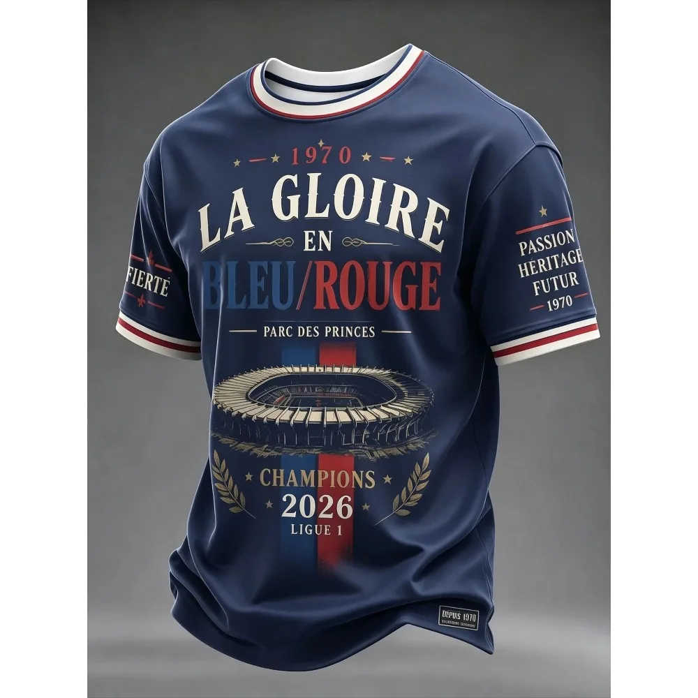 France Themed Football Graphic T-shirt Rooster Printed Breathable Short Sleeve Soccer Jersey Unisex Sports Tee Streetwear Tops