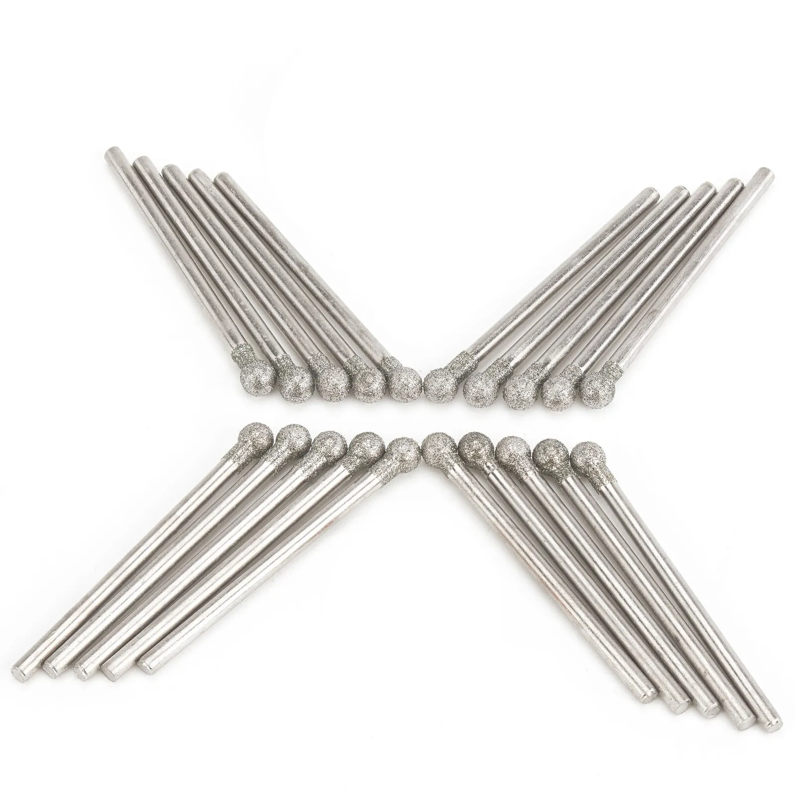 20Pcs 0.5-8mm Spherical Head Diamond Grinding Bits Burr Lapidary Tools for Stone