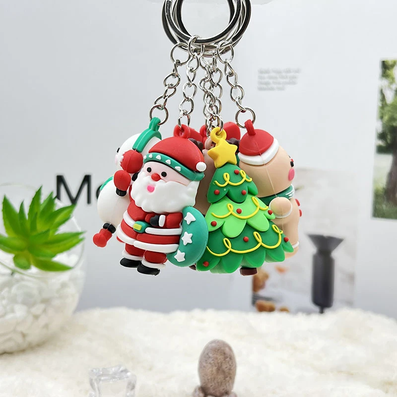 Silicone Christmas Keychain Creative Snowman Elk Santa Clause Keyring For Women Men Handbag Pendants DIY Festival Gifts