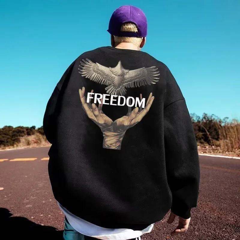 Dove Of Freedom Graphic Printed Crewneck Hoodies For Men Hip Hop Fashion Pullover Sweatshirts Y2K Streetwear Fleece Clothes