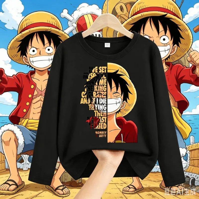 Ones Piece Spring Streetwear TShirt Boys Thin Long Sleeve Pullover Cute Game Role Kids Sports O-neck Clothes Toddler Anime Tops