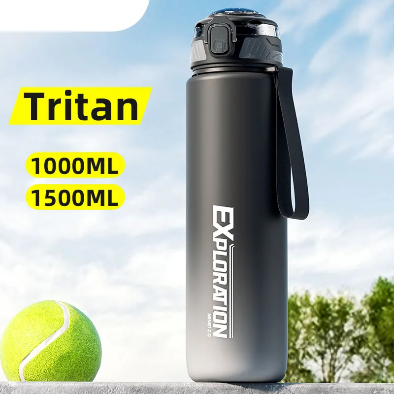 Gradient Color Water Gym Bottle Outdoor Portable Sport Water Bottle Leak-proof Drinking Bottles with Capacity Marker 1000ML